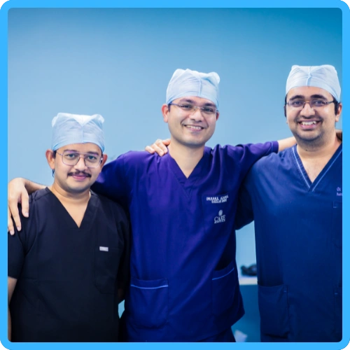 The first 3 vascular surgeons mentored by Dr. P C Gupta - Left to right Dr. Satyendra Ramnadh, Dr. Rahul Agarwal, Dr. Viswanath Atreya